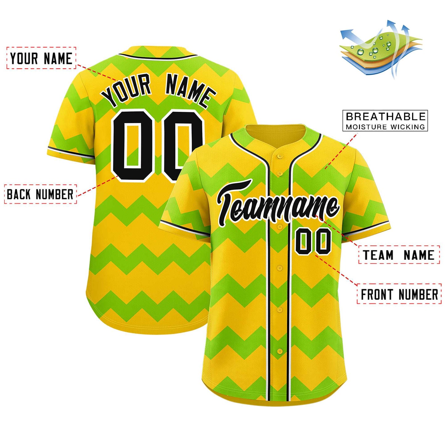 Custom Gold Neon Green-Black Personalized Ripple Design Authentic Baseball Jersey