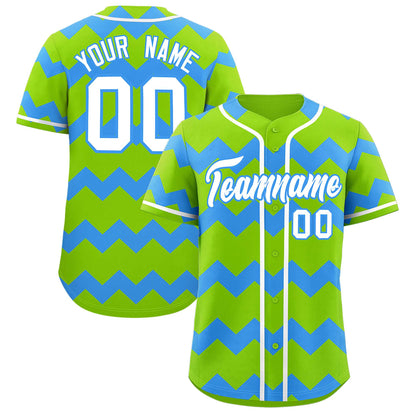 Custom Neon Green Sky Blue-White Personalized Ripple Design Authentic Baseball Jersey