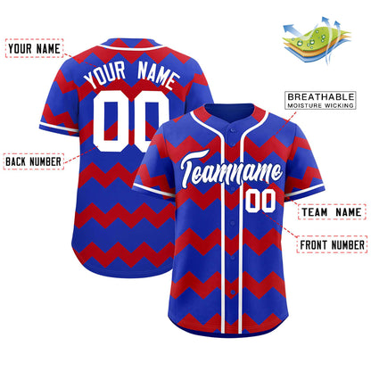 Custom Royal Red-White Personalized Ripple Design Authentic Baseball Jersey