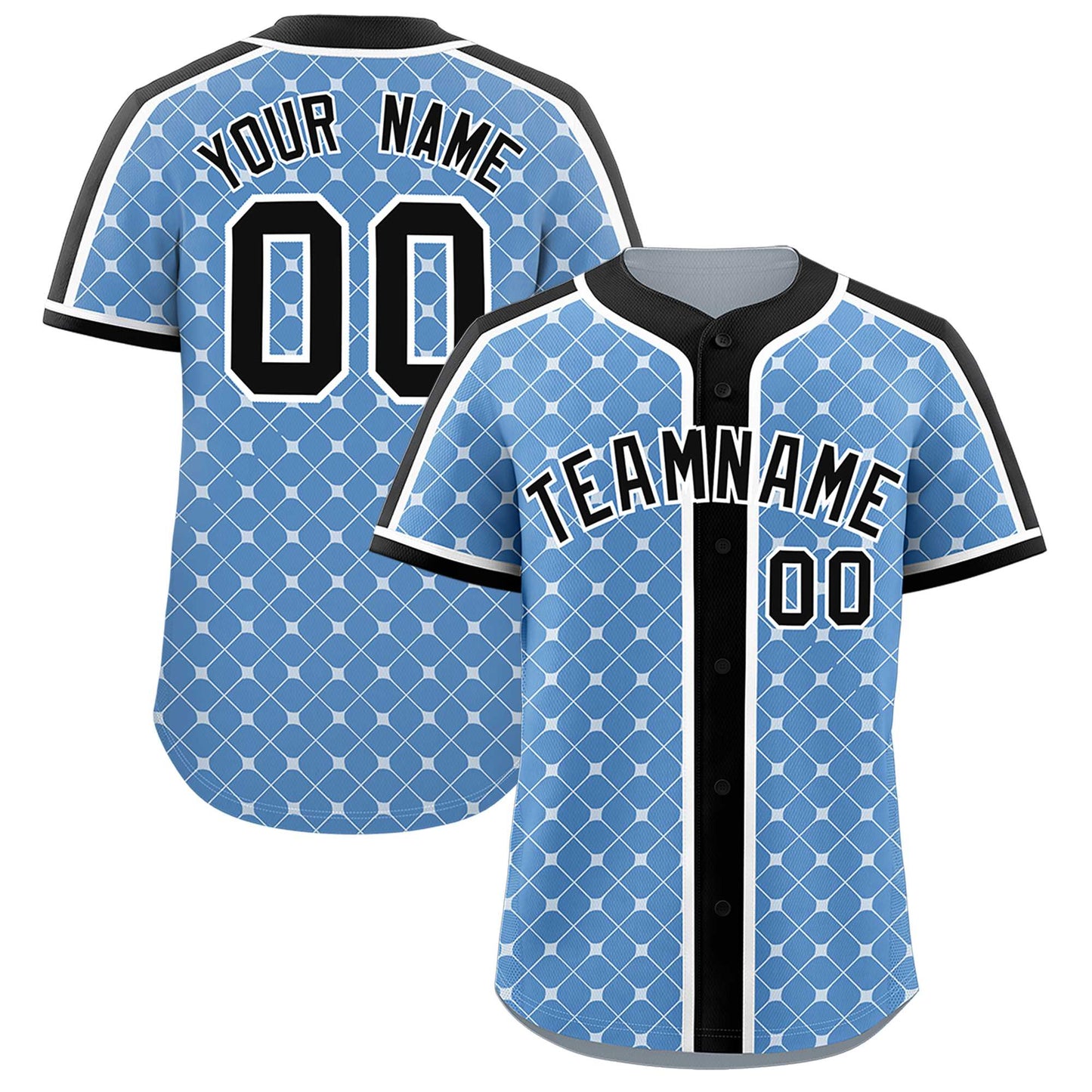 Custom Light Blue Black-White Personalized Plaid Design Authentic Baseball Jersey