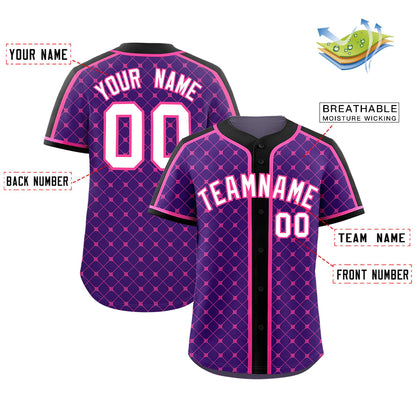 Custom Purple Black-Pink Personalized Plaid Design Authentic Baseball Jersey