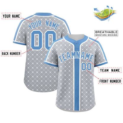 Custom Light Gray Lt Blue-White Personalized Plaid Design Authentic Baseball Jersey