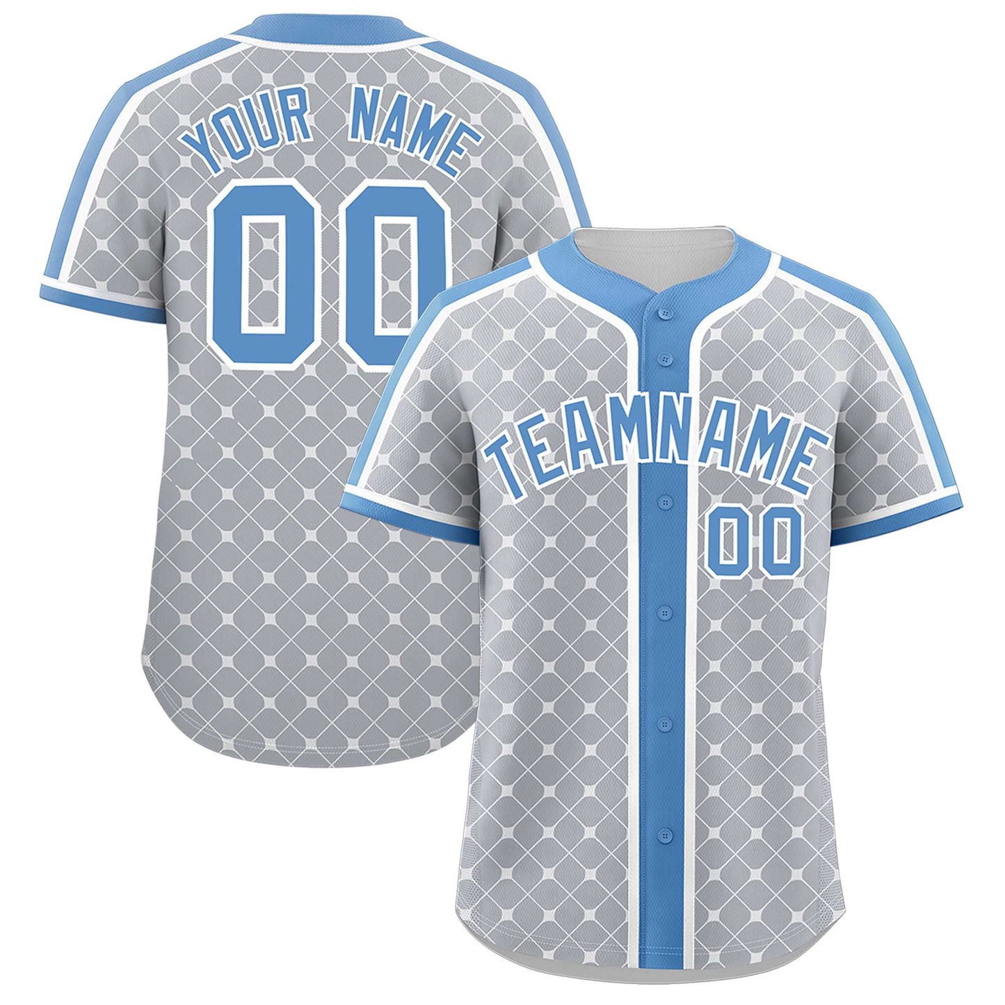 Custom Light Gray Lt Blue-White Personalized Plaid Design Authentic Baseball Jersey