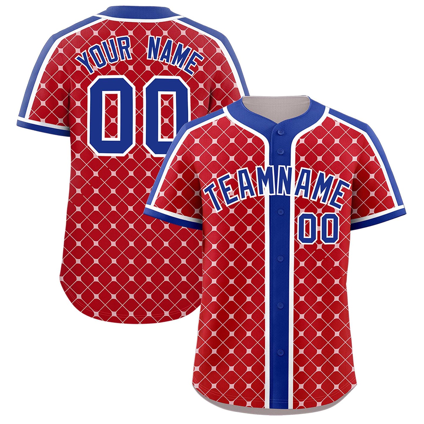 Custom Red Royal-White Personalized Plaid Design Authentic Baseball Jersey