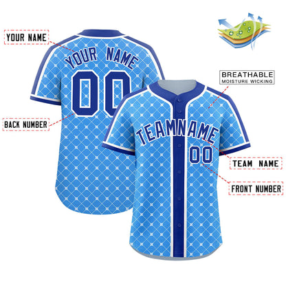 Custom Powder Blue Royal-White Personalized Plaid Design Authentic Baseball Jersey