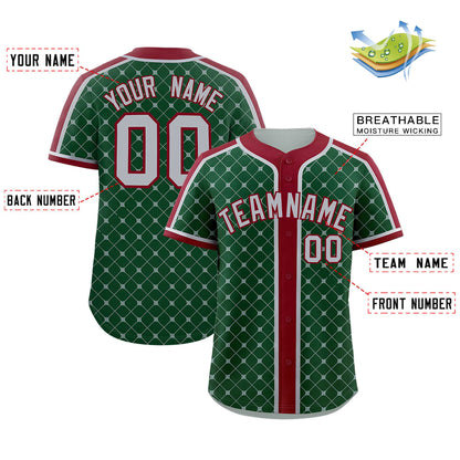 Custom Green Crimson-Gray Personalized Plaid Design Authentic Baseball Jersey