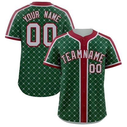 Custom Green Crimson-Gray Personalized Plaid Design Authentic Baseball Jersey