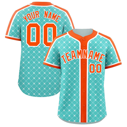 Custom Bright Green Orange-White Personalized Plaid Design Authentic Baseball Jersey