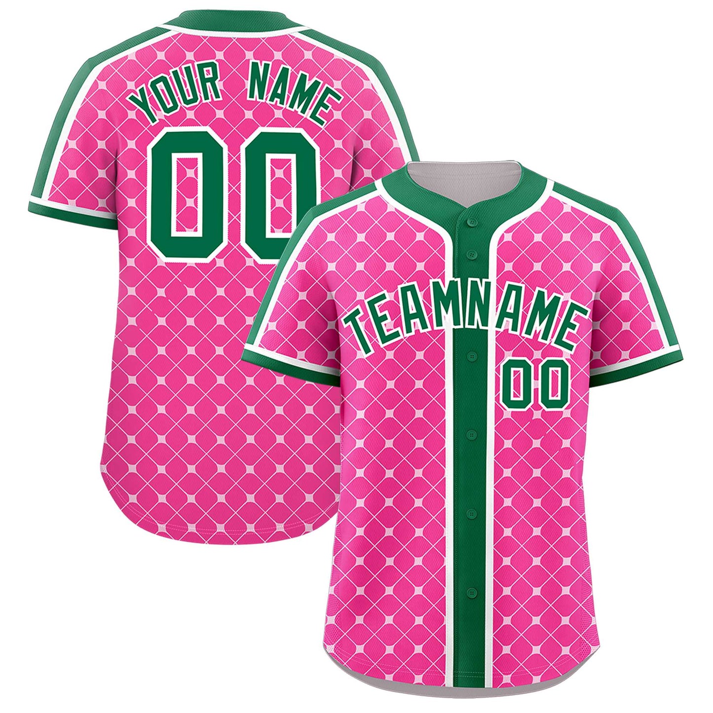 Custom Pink Kelly Green-White Personalized Plaid Design Authentic Baseball Jersey