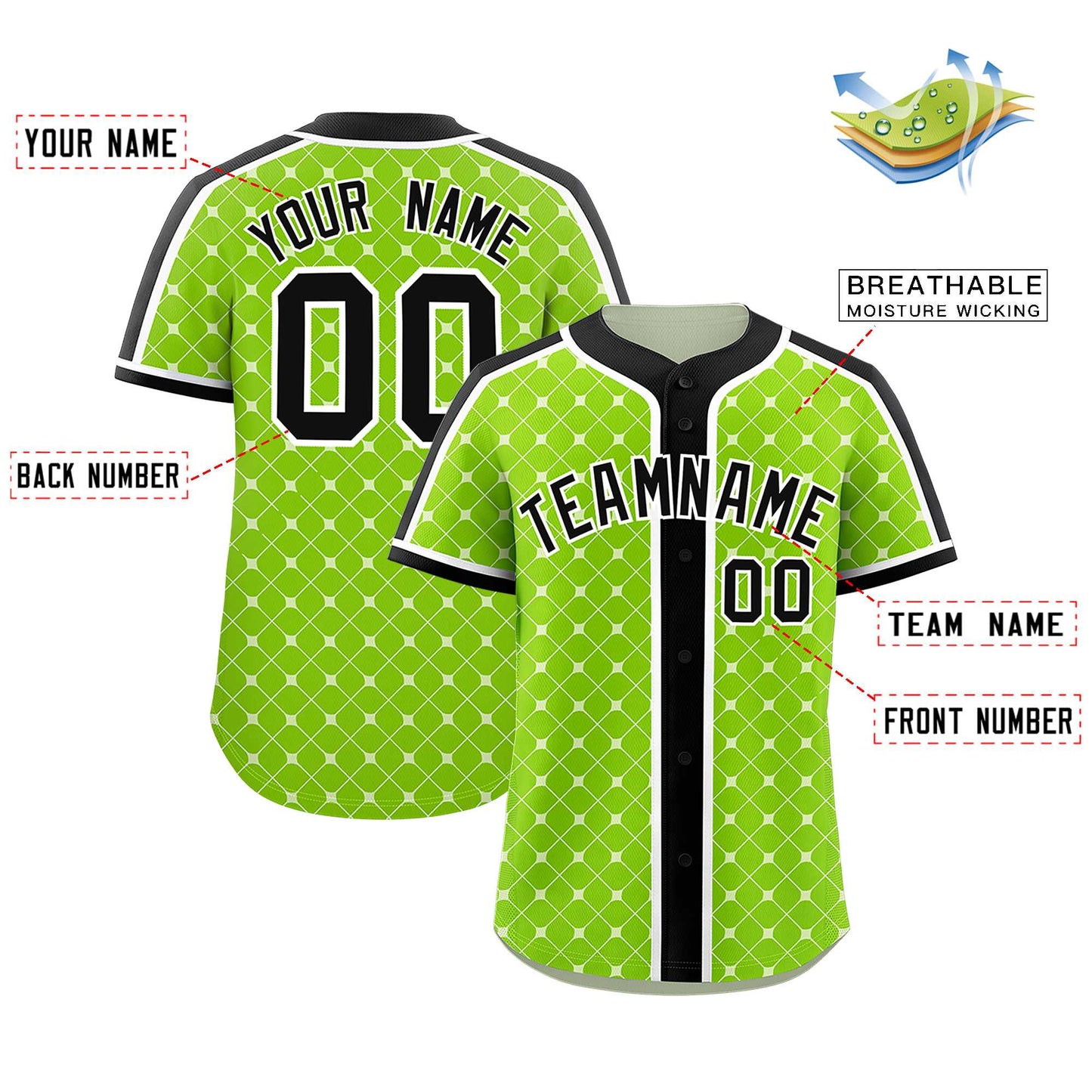 Custom Neon Green Black-White Personalized Plaid Design Authentic Baseball Jersey