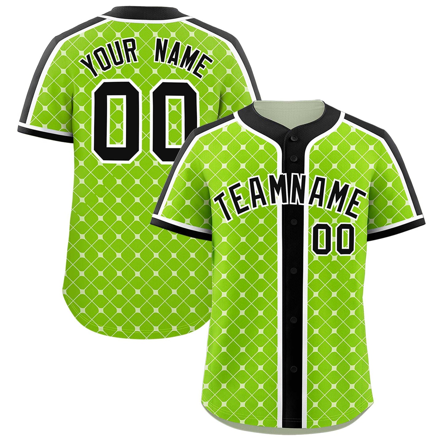 Custom Neon Green Black-White Personalized Plaid Design Authentic Baseball Jersey