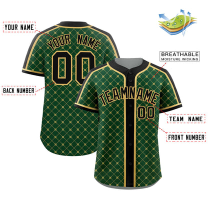 Custom Green Black-Old Gold Personalized Plaid Design Authentic Baseball Jersey