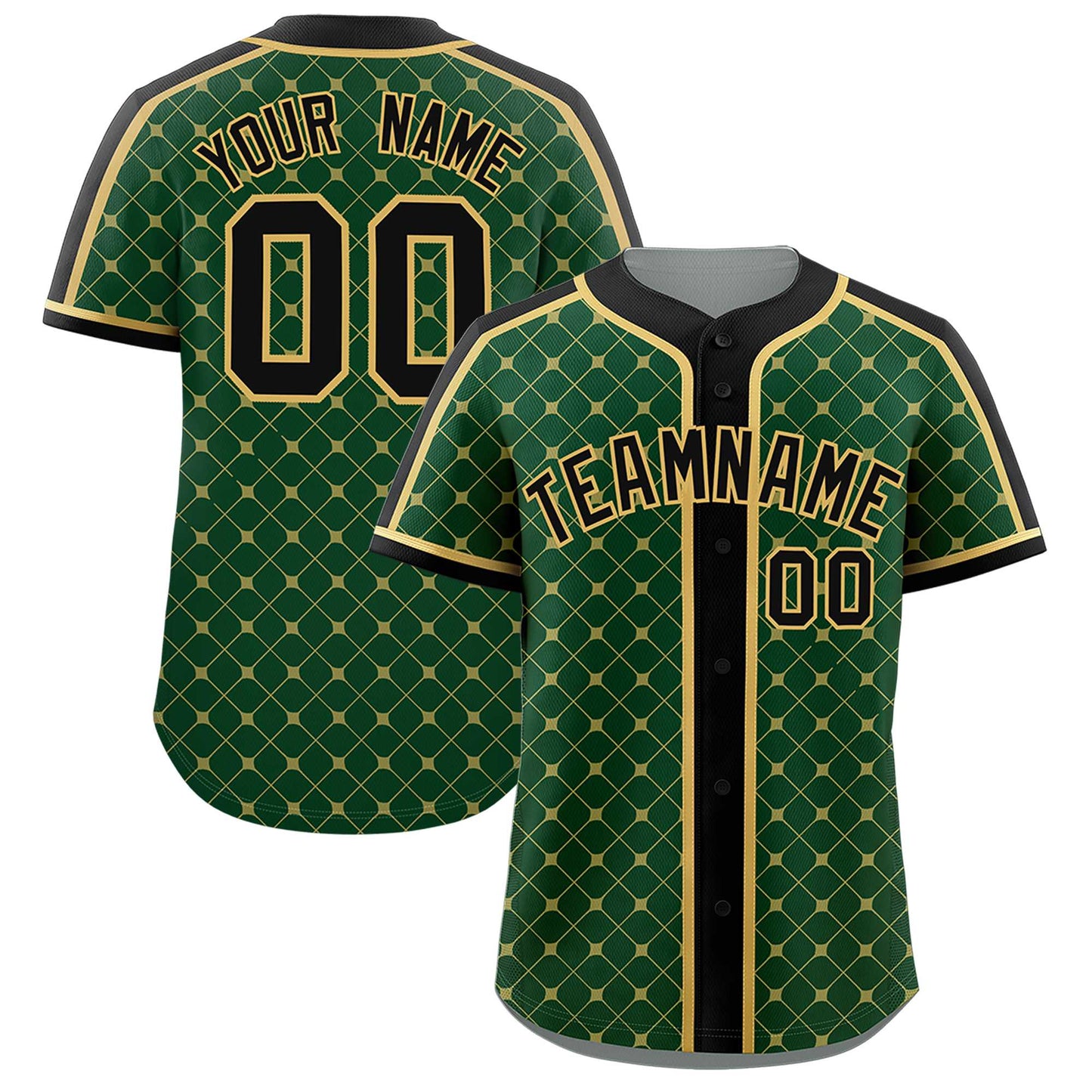 Custom Green Black-Old Gold Personalized Plaid Design Authentic Baseball Jersey