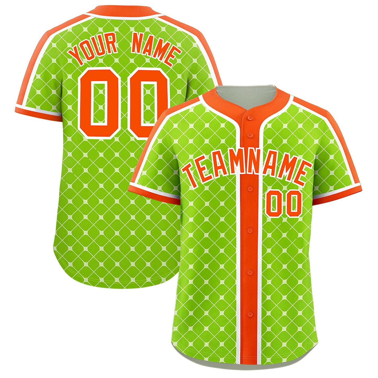 Custom Neon Green Orange-White Personalized Plaid Design Authentic Baseball Jersey