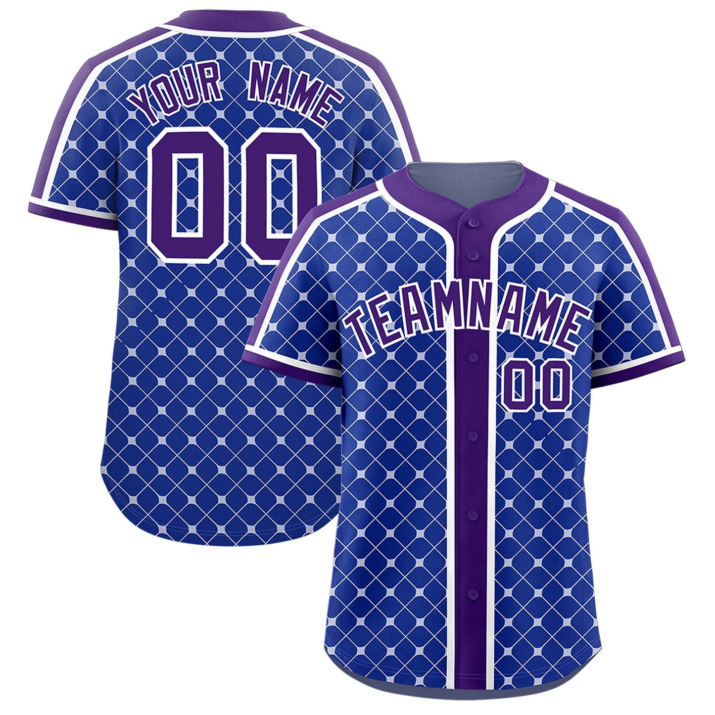 Custom Royal Purple-White Personalized Plaid Design Authentic Baseball Jersey