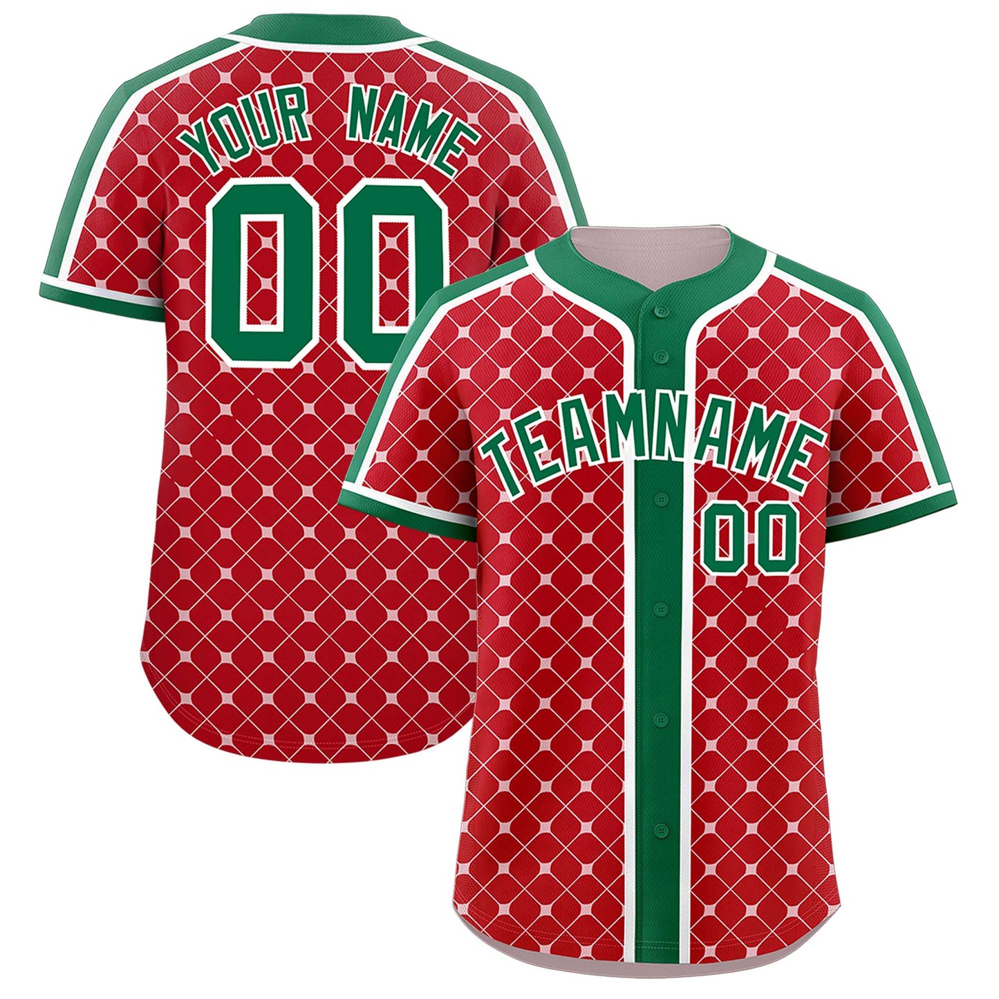 Custom Red Kelly Green-White Personalized Plaid Design Authentic Baseball Jersey