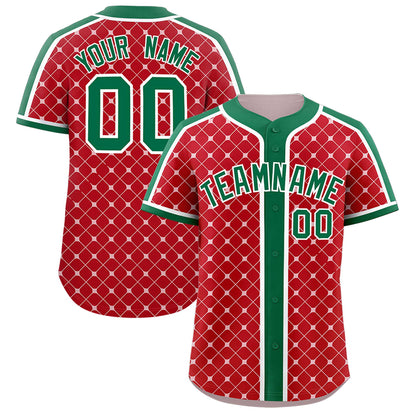 Custom Red Kelly Green-White Personalized Plaid Design Authentic Baseball Jersey