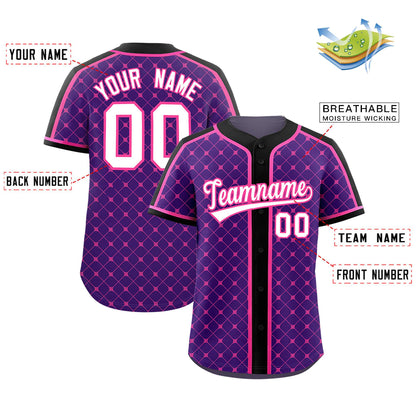 Custom Purple Black-Pink Personalized Plaid Design Authentic Baseball Jersey