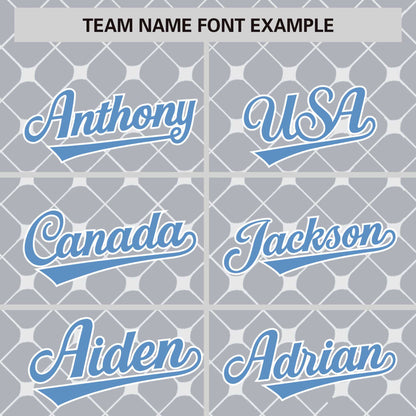 Custom Light Gray Lt Blue-White Personalized Plaid Design Authentic Baseball Jersey