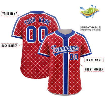 Custom Red Royal-White Personalized Plaid Design Authentic Baseball Jersey