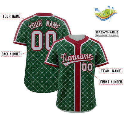 Custom Green Crimson-Gray Personalized Plaid Design Authentic Baseball Jersey