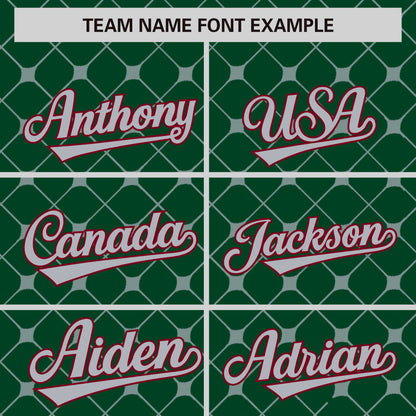 Custom Green Crimson-Gray Personalized Plaid Design Authentic Baseball Jersey