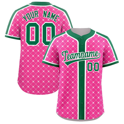 Custom Pink Kelly Green-White Personalized Plaid Design Authentic Baseball Jersey