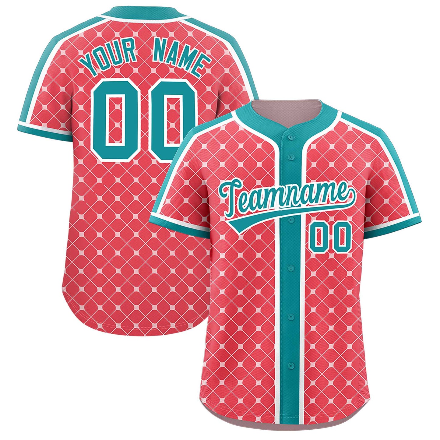 Custom Light Red Aqua-White Personalized Plaid Design Authentic Baseball Jersey