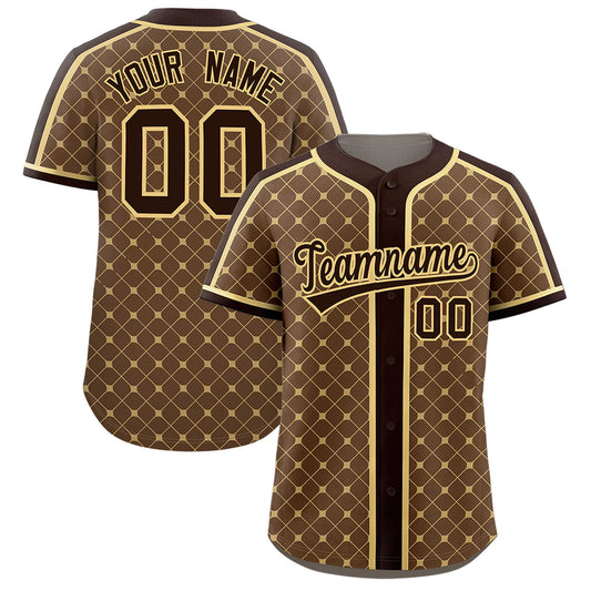 Custom Light Brown Brown-Khaki Personalized Plaid Design Authentic Baseball Jersey