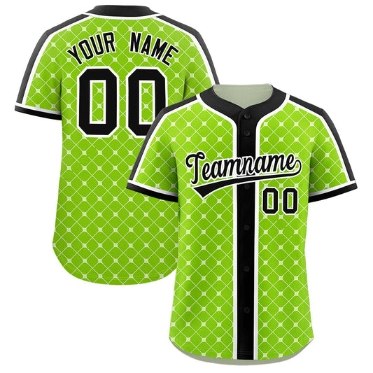 Custom Neon Green Black-White Personalized Plaid Design Authentic Baseball Jersey