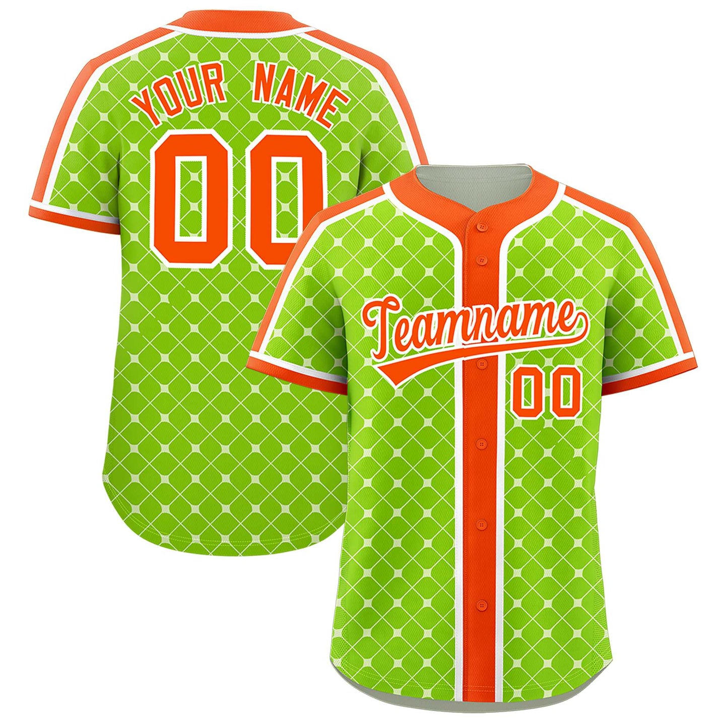 Custom Neon Green Orange-White Personalized Plaid Design Authentic Baseball Jersey