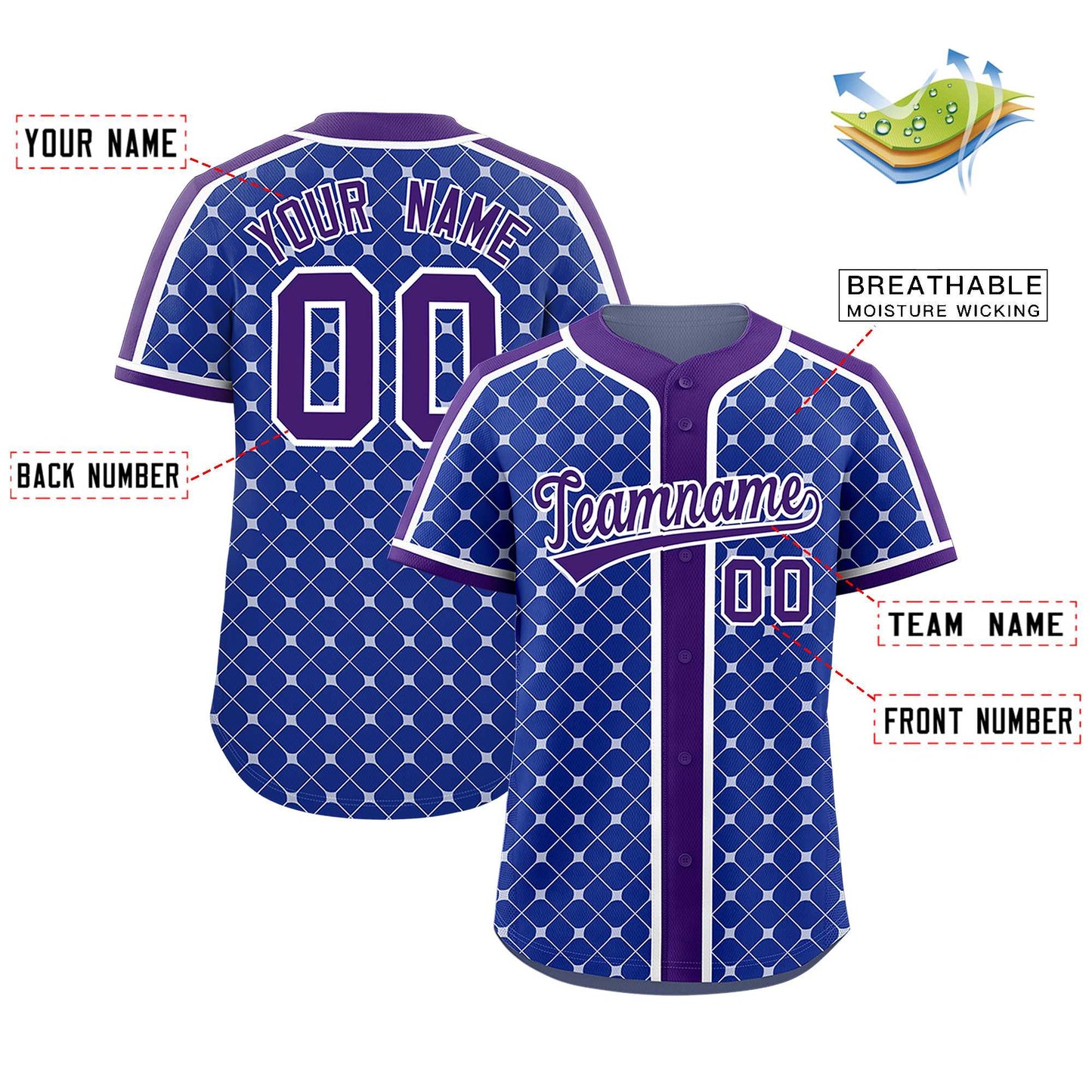 Custom Royal Purple-White Personalized Plaid Design Authentic Baseball Jersey