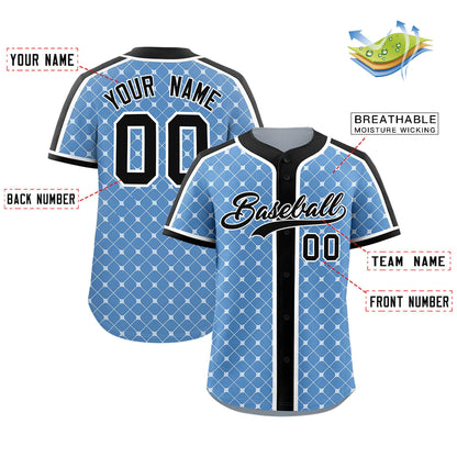 Custom Light Blue Black-White Personalized Plaid Design Authentic Baseball Jersey