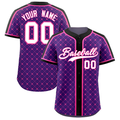 Custom Purple Black-Pink Personalized Plaid Design Authentic Baseball Jersey