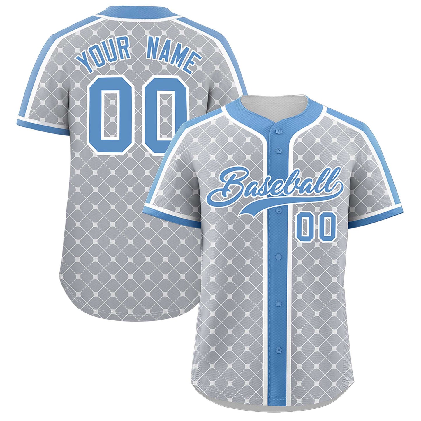 Custom Light Gray Lt Blue-White Personalized Plaid Design Authentic Baseball Jersey