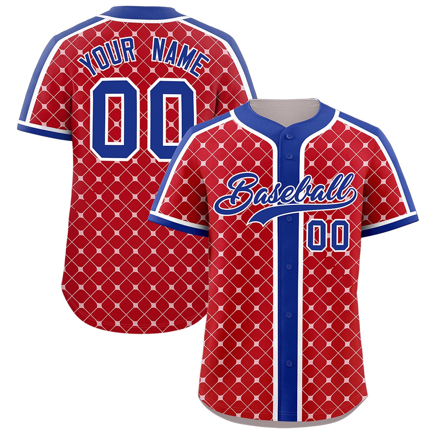 Custom Red Royal-White Personalized Plaid Design Authentic Baseball Jersey