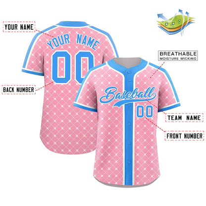 Custom Light Pink Powder Blue-White Personalized Plaid Design Authentic Baseball Jersey