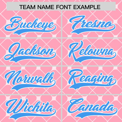 Custom Light Pink Powder Blue-White Personalized Plaid Design Authentic Baseball Jersey