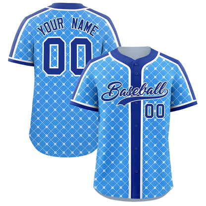 Custom Powder Blue Royal-White Personalized Plaid Design Authentic Baseball Jersey