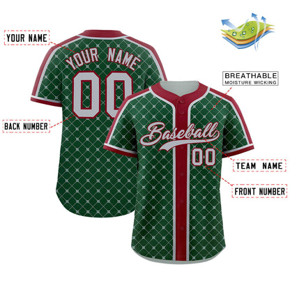 Custom Green Crimson-Gray Personalized Plaid Design Authentic Baseball Jersey