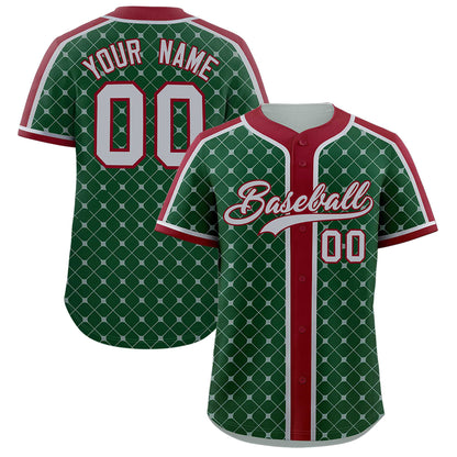 Custom Green Crimson-Gray Personalized Plaid Design Authentic Baseball Jersey