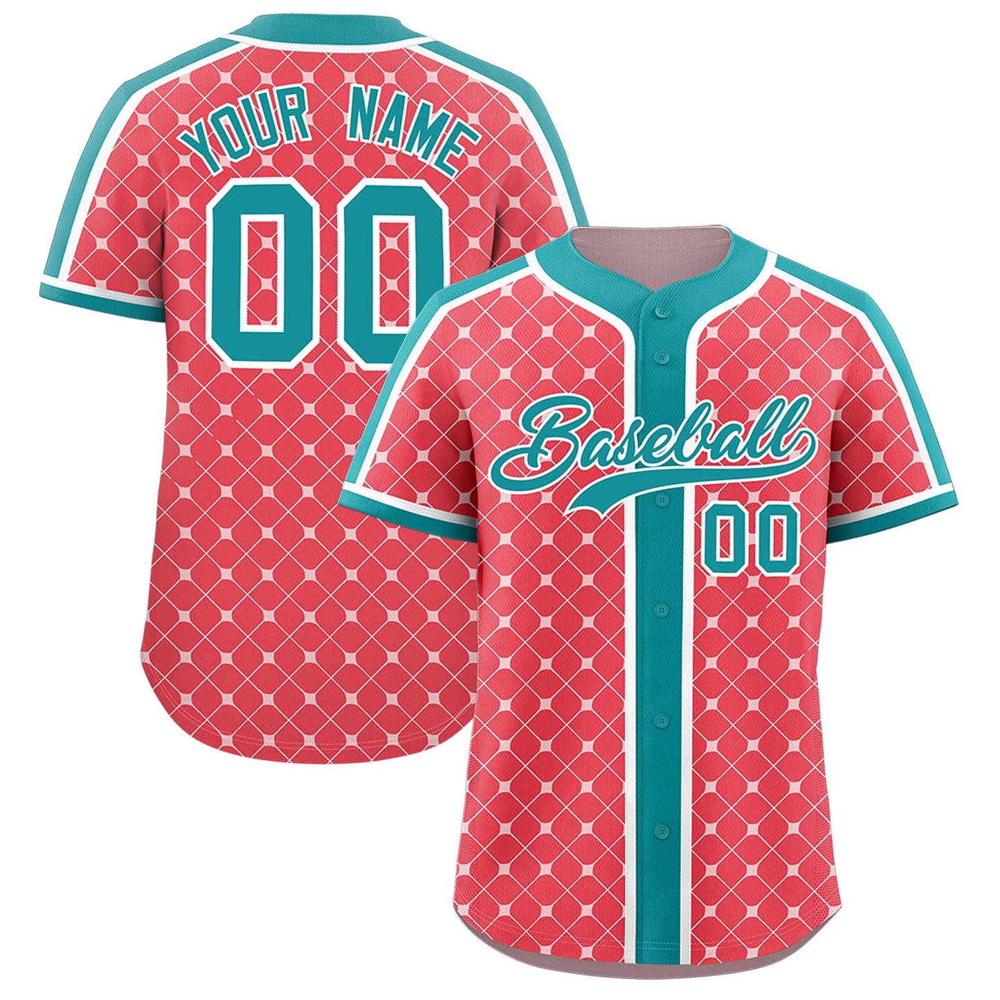 Custom Light Red Aqua-White Personalized Plaid Design Authentic Baseball Jersey