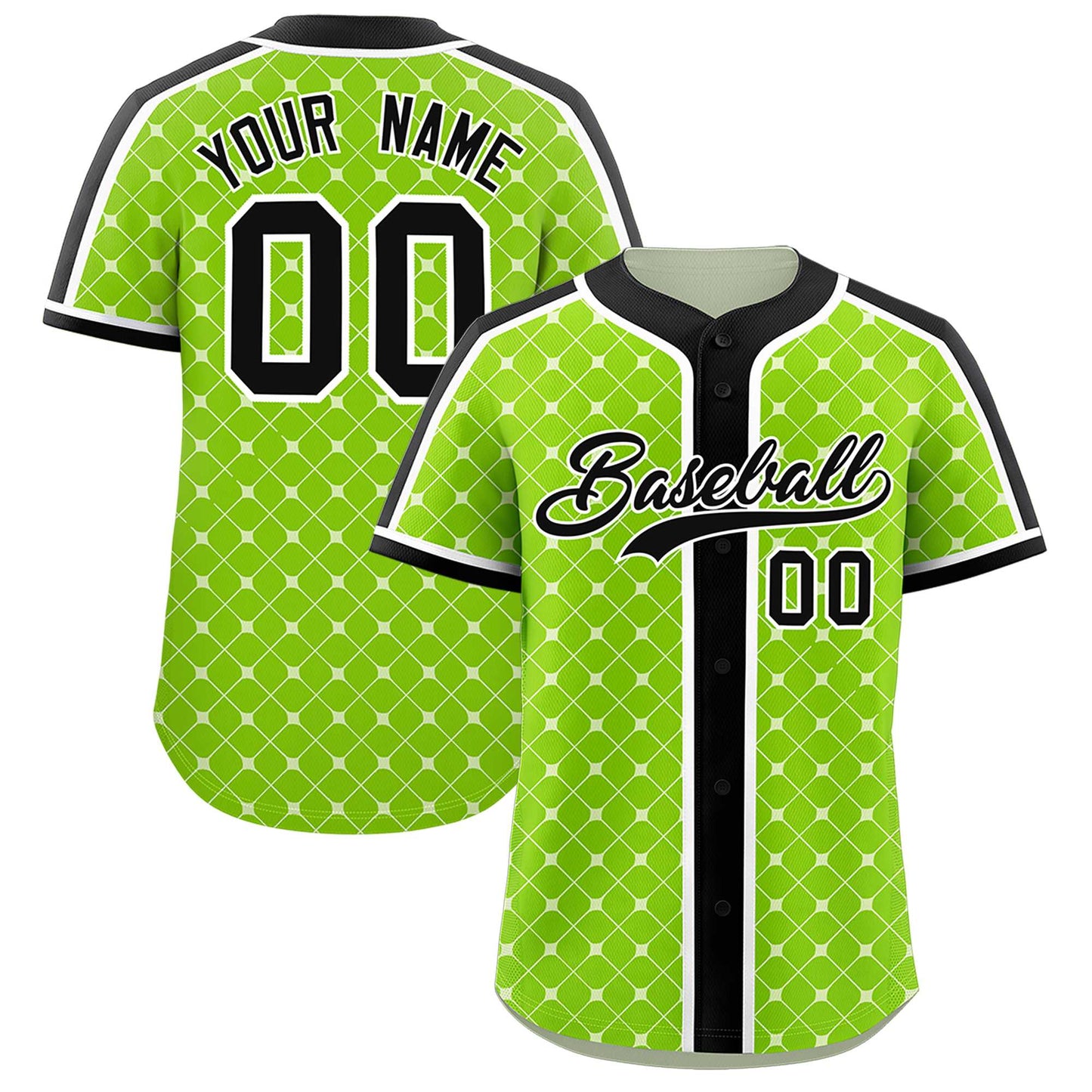 Custom Neon Green Black-White Personalized Plaid Design Authentic Baseball Jersey