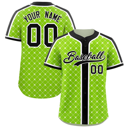 Custom Neon Green Black-White Personalized Plaid Design Authentic Baseball Jersey