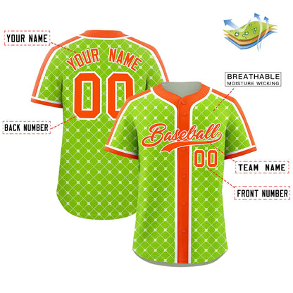 Custom Neon Green Orange-White Personalized Plaid Design Authentic Baseball Jersey