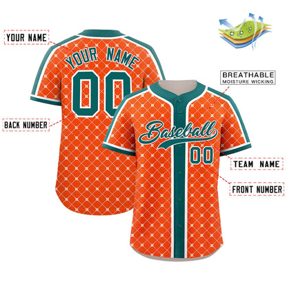 Custom Orange Aqua-White Personalized Plaid Design Authentic Baseball Jersey