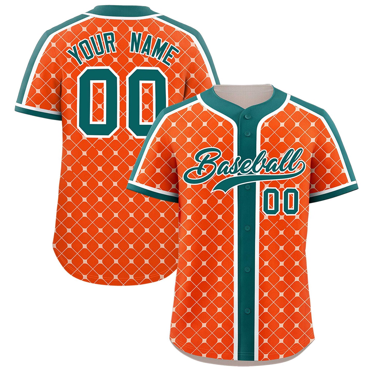 Custom Orange Aqua-White Personalized Plaid Design Authentic Baseball Jersey