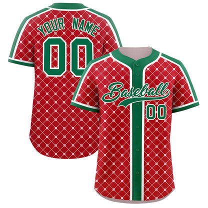 Custom Red Kelly Green-White Personalized Plaid Design Authentic Baseball Jersey