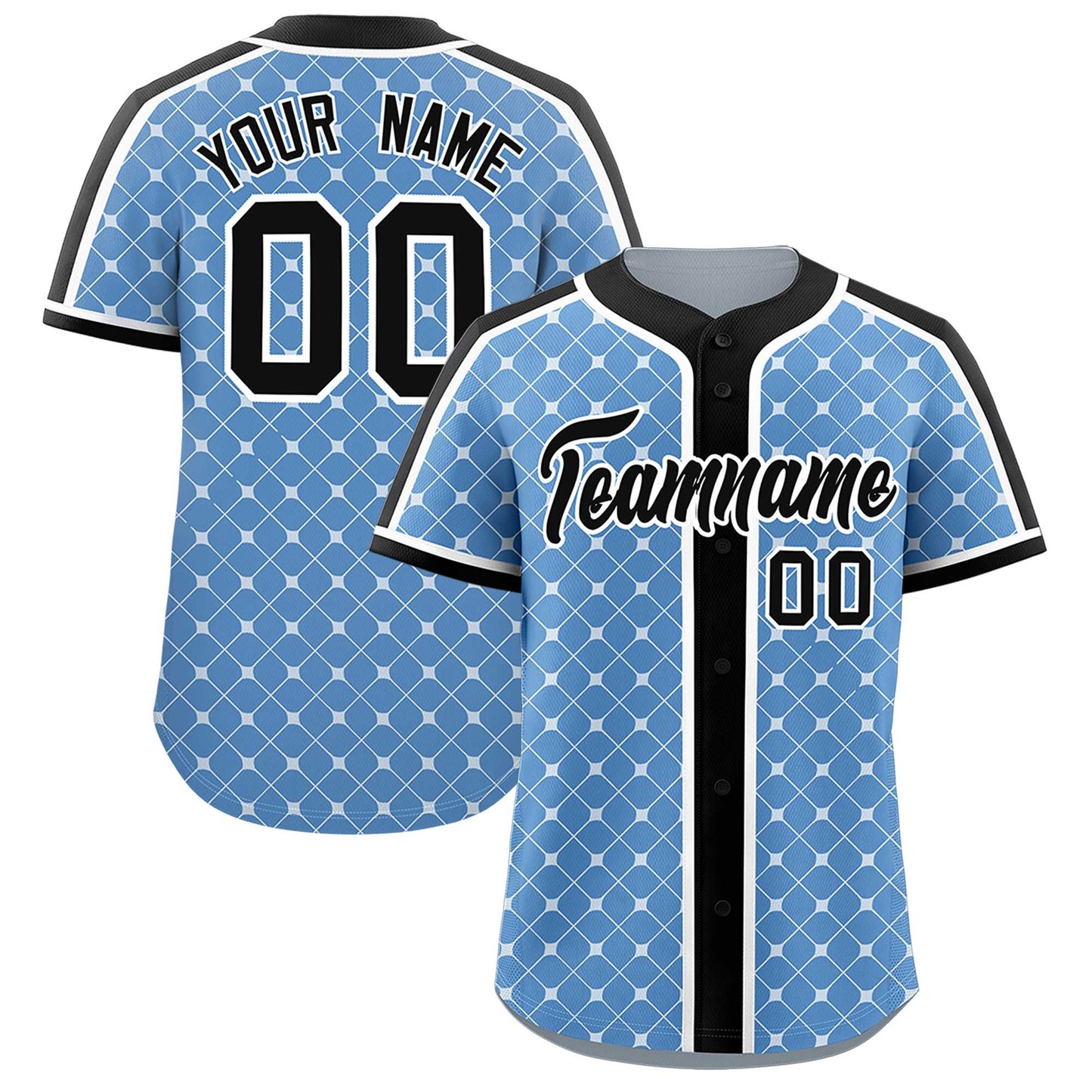 Custom Light Blue Black-White Personalized Plaid Design Authentic Baseball Jersey