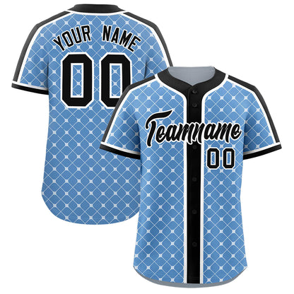 Custom Light Blue Black-White Personalized Plaid Design Authentic Baseball Jersey